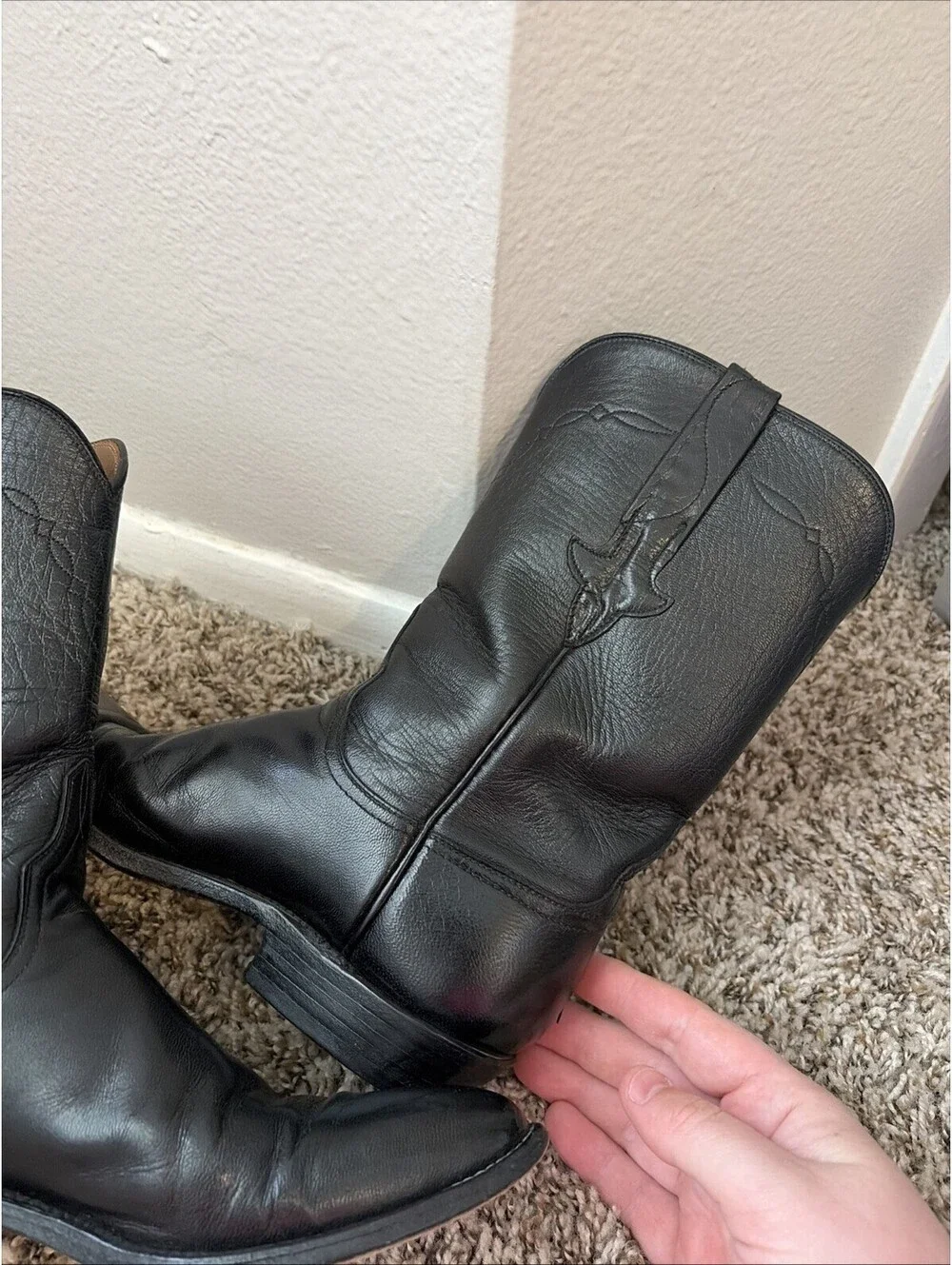 Lucchese Classics Black Leather Roper Boots Women’s Size 6.5 B Made in USA L7017
